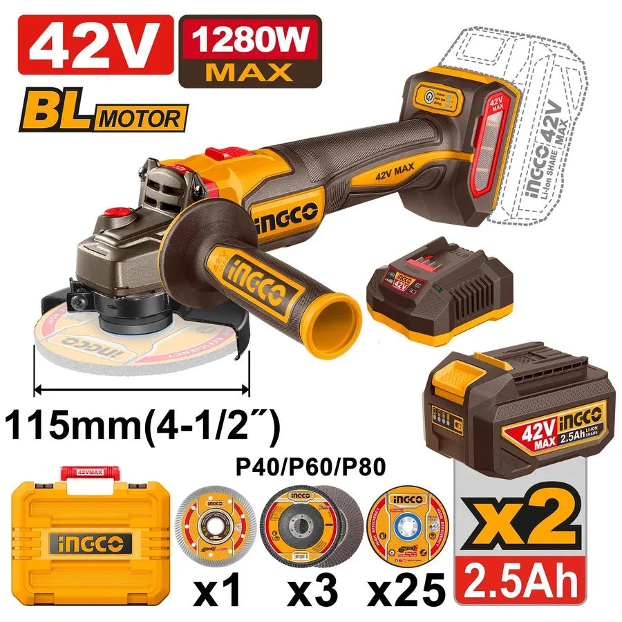 42V Cordless Angle Grinder 1280W - INGCO